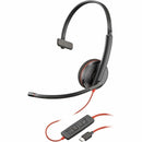 HP Poly 8X2J8A6 Blackwire 3210 Monaural USB-C Black Headset + USB-C/A Adapter