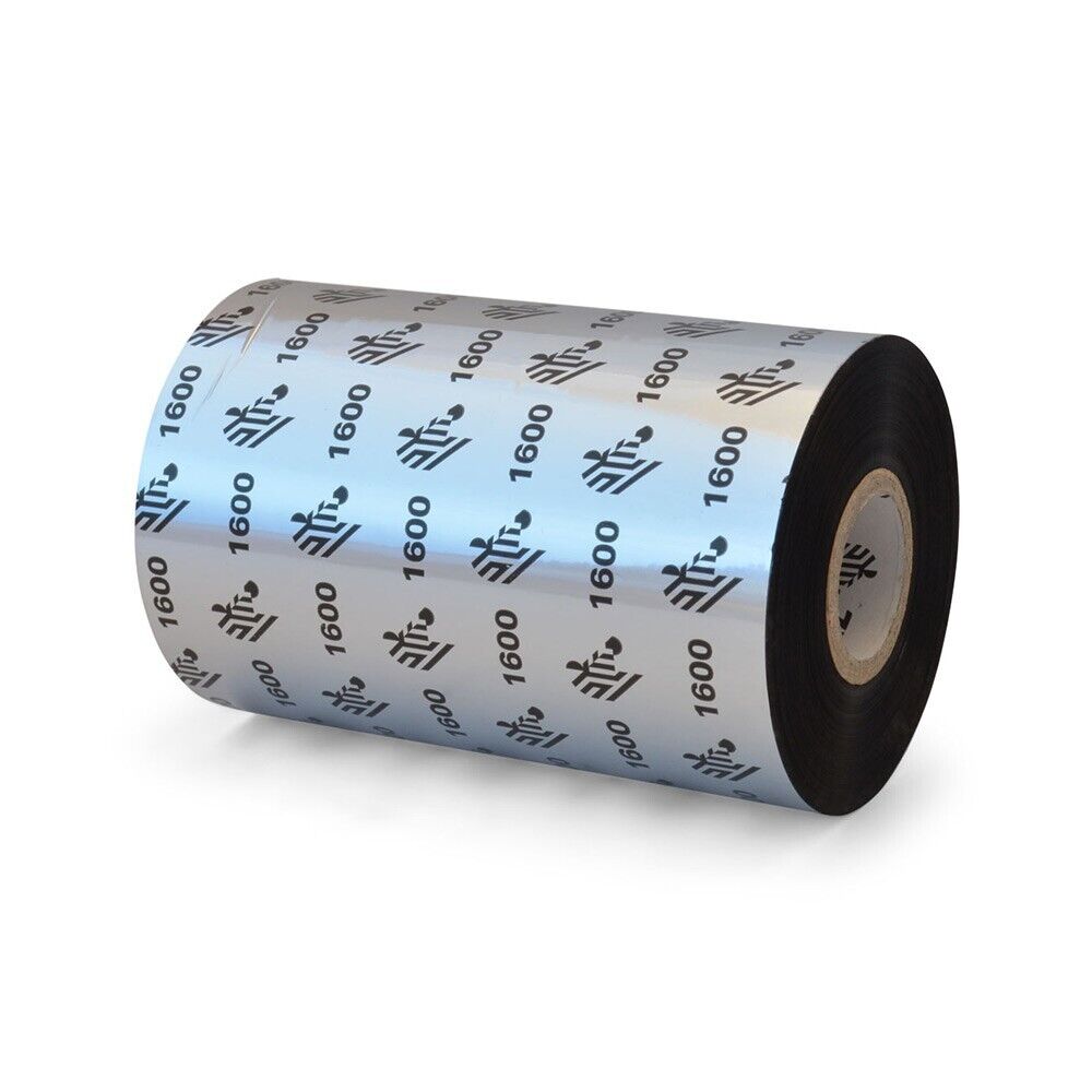 Zebra 01600BK11045 18/Pk 4.3"1476' 1600 Std Wax Ribbon Thermal Transfer Black