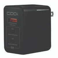 Codi A01106 65W GaN Triple Port Wall Quick Charger, USB-C USB-A 20W+45W Black
