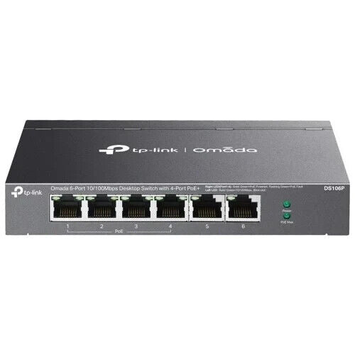TP-Link DS106P Omada 6-Port 10/100Mbps Unmanaged Desktop Switch with 4-Port PoE+