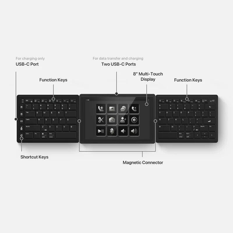 Mobile Pixels 109-1003P01 Tetra Split 8" TouchScreen LCD 16:10 1280x800 Keyboard
