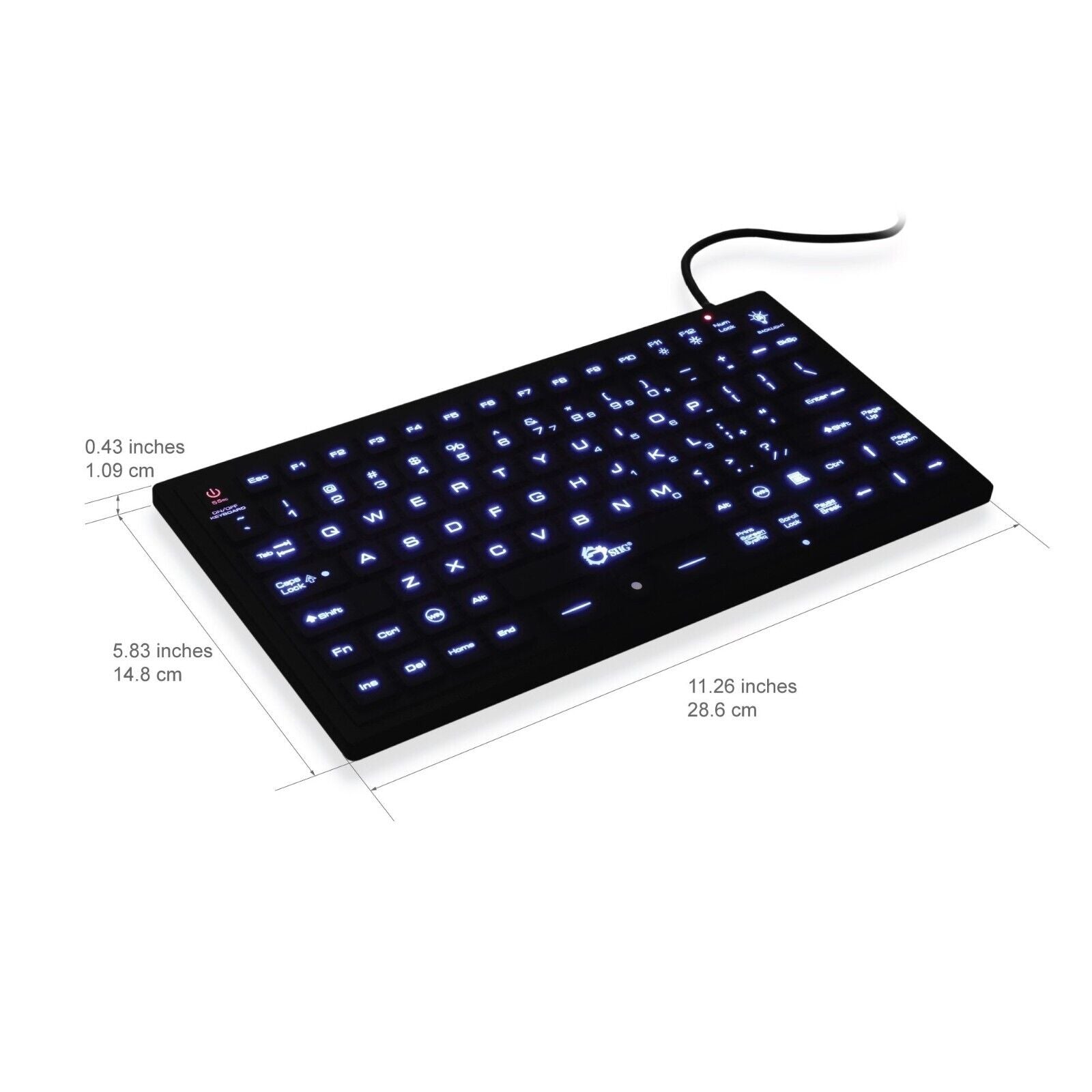 SIIG JK-US0911-S1 Ind Medical Washable 89-Key Backlit Keyboard w Pointing Device