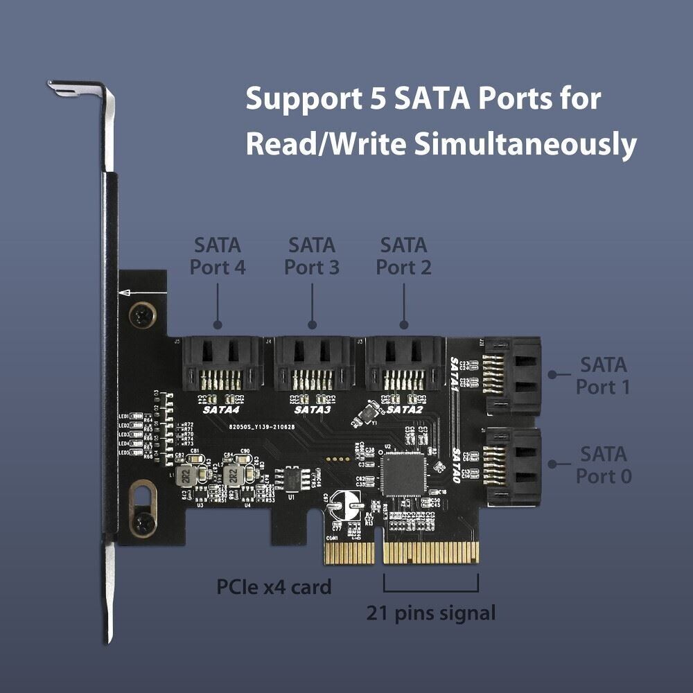 Vantec UGT-ST655 5-Port SATA III 6Gbps PCIe x4 Host Card for SSD HDD Optical