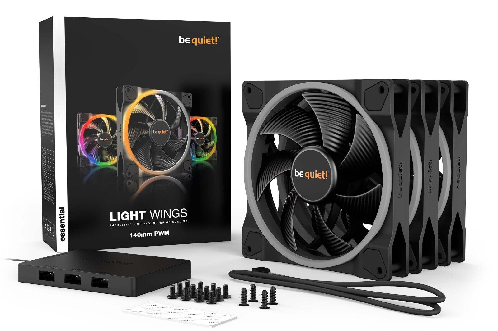 be quiet! BL078 LIGHT-WINGS 140mm PWM ARGB LED 3-Pack Rifle Bearing FANs Black