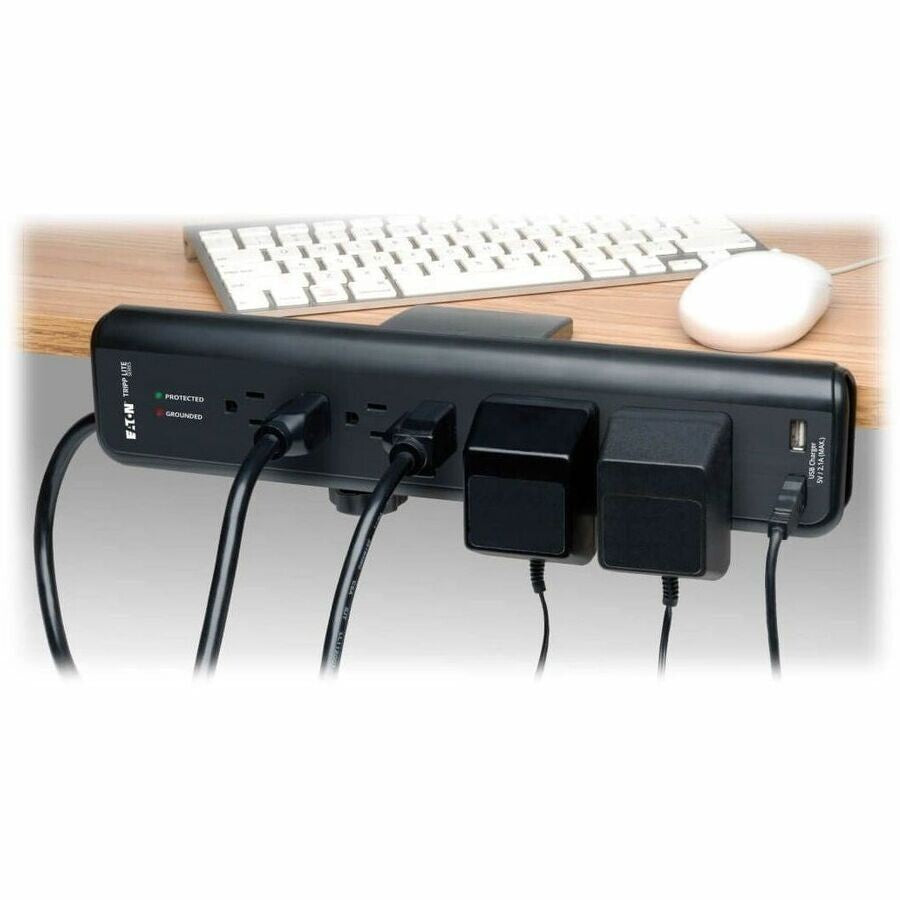Eaton TLP606DMUSB 6-Outlet Power Surge Protector Clamp-Mount w 6Ft Cord Black