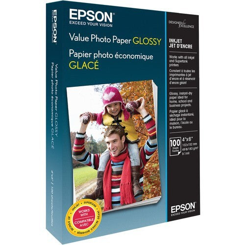 Epson S400034 4" x 6" 49lb-Weight Grammage Glossy Bright White, 100 Sheets Pack
