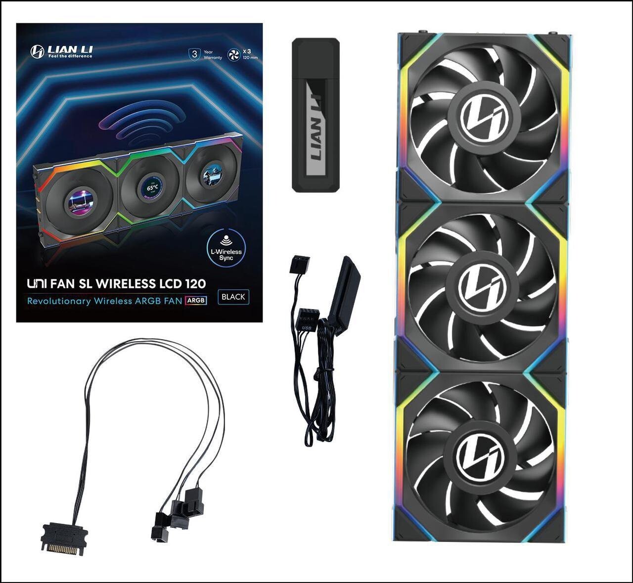 Lian Li 12SLLCD1W3B UNI Fan SL-LCD Wireless 120 - Triple Pack - Performance ARGB