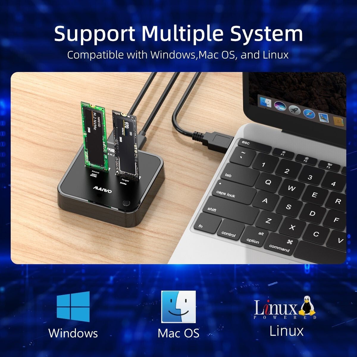 MAIWO K3016P2 USB3.2 Gen2x1 Type-C to AHCI/M.2 NVMe with Clone duplicator