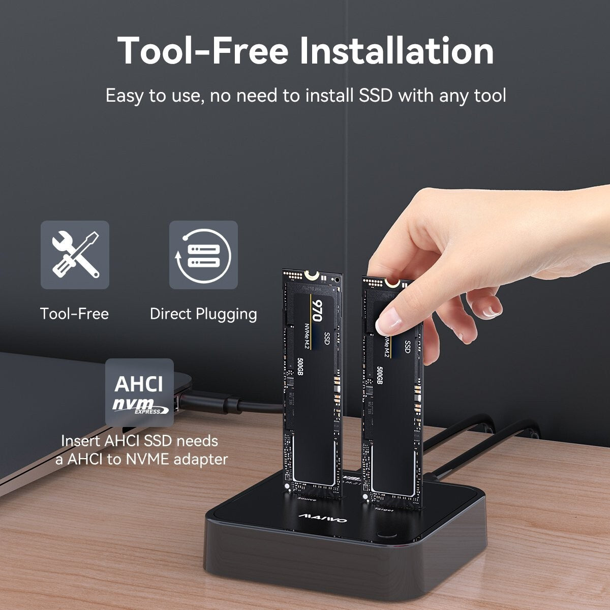 MAIWO K3016P2 USB3.2 Gen2x1 Type-C to AHCI/M.2 NVMe with Clone duplicator