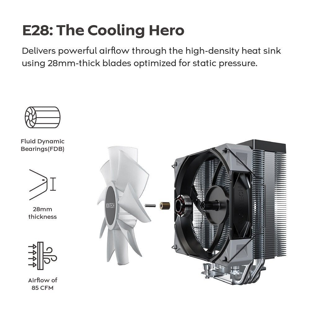 MONTECH NX400B NX400 CPU Air Cooler, Single Tower, 4 Advanced Heat Pipes, 52-fin
