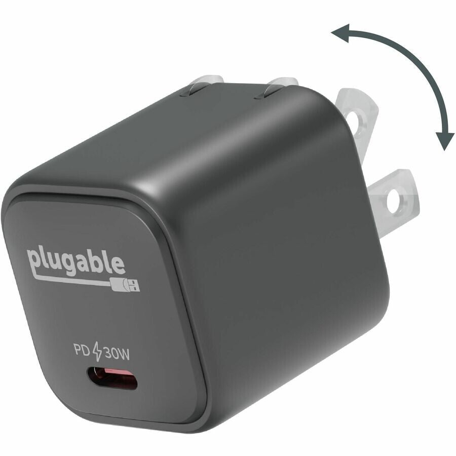 Plugable PS-30C1B GaN USB-C Portable Charger Block 30W Foldable Prongs Black