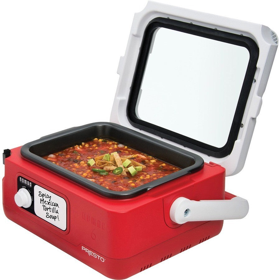 Presto 06011 Nomad 6 Quart Traveling Slow Cooker Red 1.5gal Glass Lid Nonstick