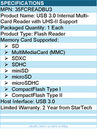 StarTech 35FCREADBU3 USB 3.0 Internal Multi-Card Reader with UHS-II Support
