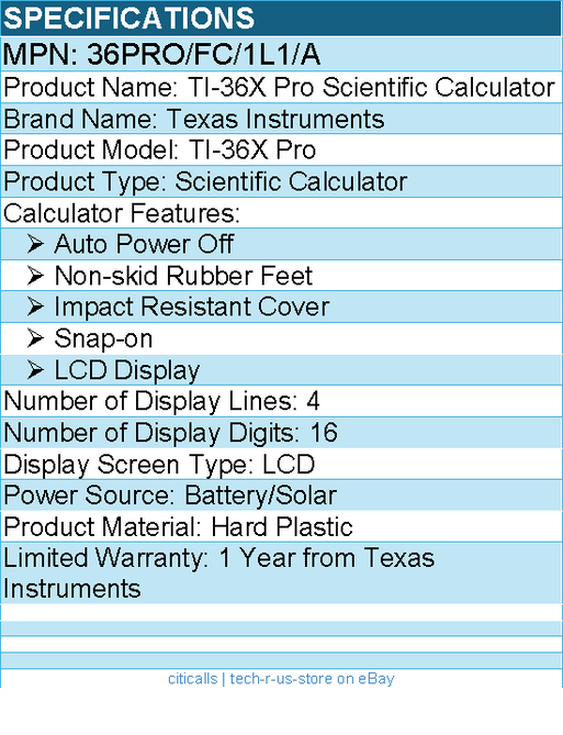 Texas Instruments 36PRO/FC/1L1/A TI-36X Pro Scientific Calculator