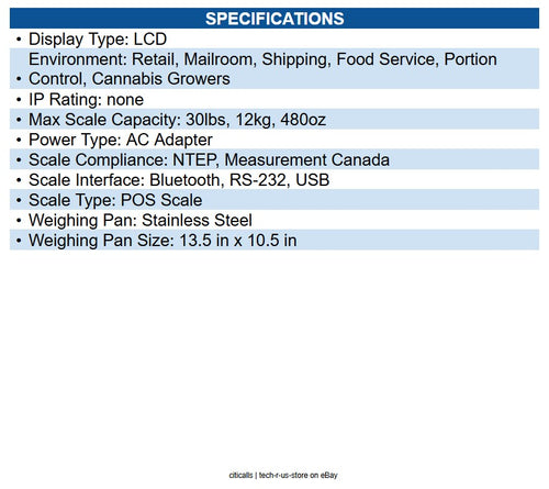 Star Micronics 37950490 Scale, USB, BLE, Serial, Legal for Trade in US (NTEP)