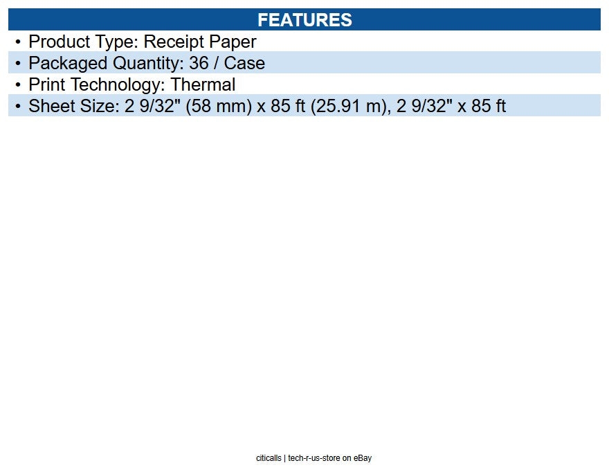 Star Micronics 37951700 Receipt Paper for mC-Print2 2 9/32" x 85 ft - 36 / Case