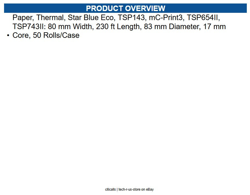 Star Micronics 37951750 Paper, Thermal, Star Blue Eco, TSP143, mC-Print3