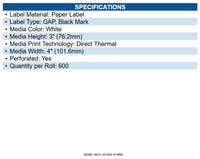 Star Micronics 37967430 Labels TSP800: 111mm Roll Width, 4 1/8 x 3 Inch Labels