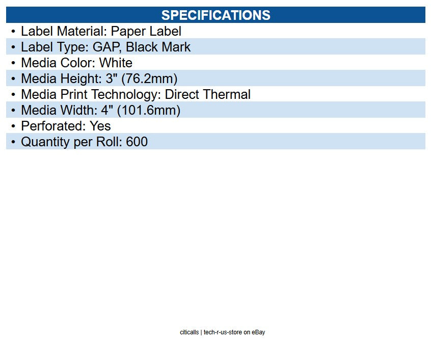 Star Micronics 37967430 Labels TSP800: 111mm Roll Width, 4 1/8 x 3 Inch Labels