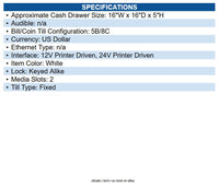 Star Micronics 37968050 Choice Cash Drawer White, 16Wx16D, Printer Driven, 5Bill