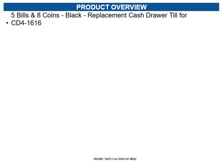 Star Micronics 37969590 Cash Drawer Till for CD4-1616 5 Bills & 8 Coins - Black
