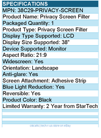 StarTech 38C29-PRIVACY-SCREEN Privacy Screen For Dell U3824DW Monitor