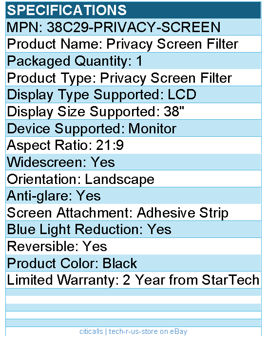 StarTech 38C29-PRIVACY-SCREEN Privacy Screen For Dell U3824DW Monitor