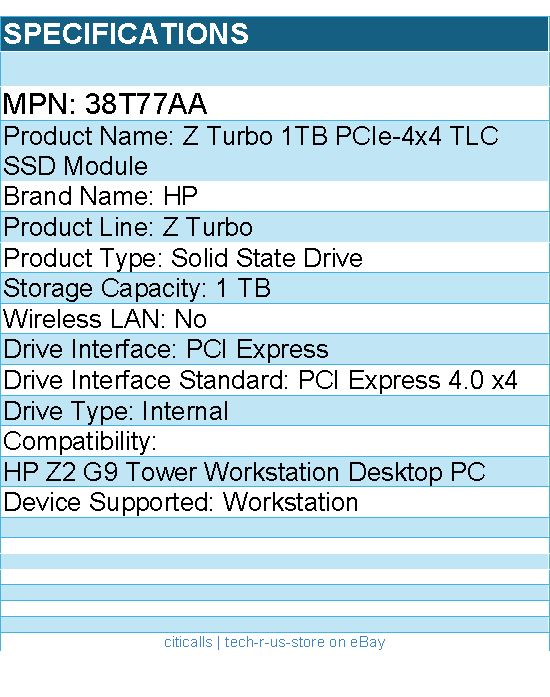 HP 38T77AA Z Turbo 1 TB Solid State Drive - Internal - PCI Express 4.0 x4