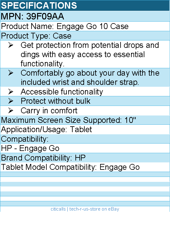 HP 39F09AA Engage Go 10 inch Case - Black For  HP Engage Go 10" Tablet