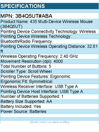 HP 3B4Q5UT#ABA 435 Multi-Device Wireless Mouse - 4000 dpi - Scroll Wheel