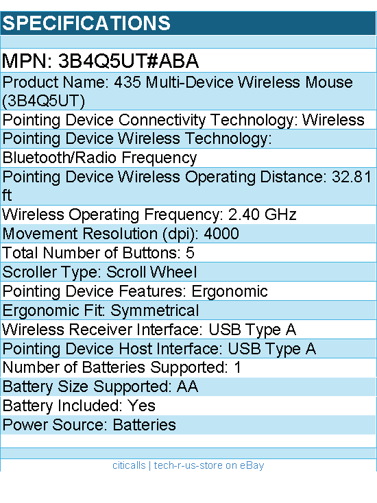 HP 3B4Q5UT#ABA 435 Multi-Device Wireless Mouse - 4000 dpi - Scroll Wheel