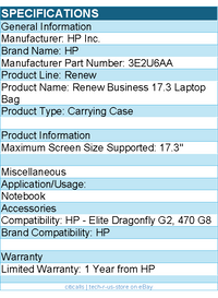 HP 3E2U6AA Renew Carrying Case for 17.3" HP Notebook - Black