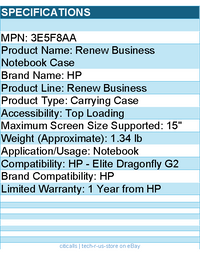 HP 3E5F8AA Renew Business Carrying Case for 15" HP Notebook