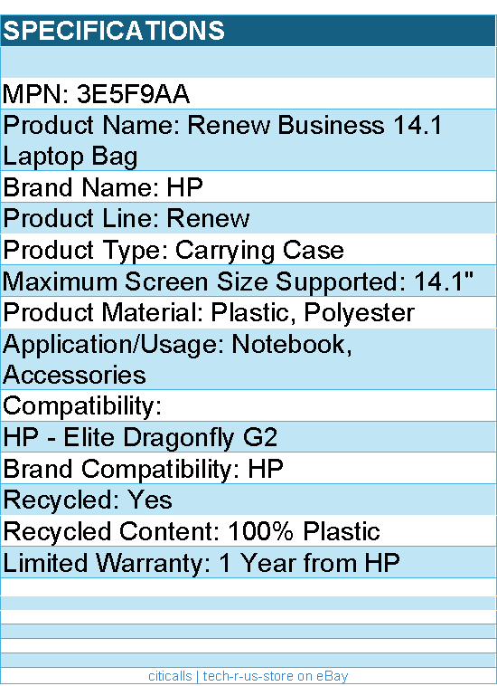 HP 3E5F9AA Renew Carrying Case for 14.1" HP Notebook - Black