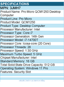 Dell 3JMH7 Pro Micro QCM1250 Desktop Computer - Intel Core i7 14th Gen