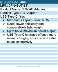BTI 3PN48UT-BTI 65W TYPE-C AC ADAPTER - Compatible OEM: 3PN48UT