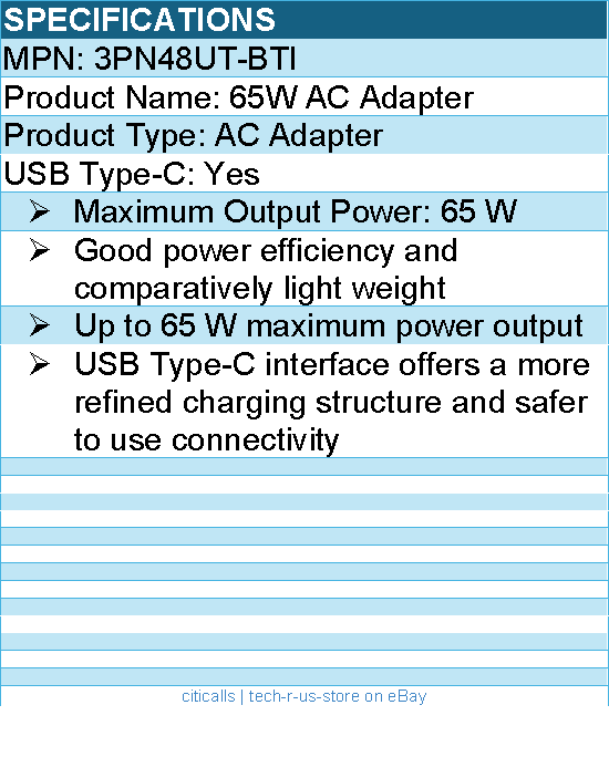 BTI 3PN48UT-BTI 65W TYPE-C AC ADAPTER - Compatible OEM: 3PN48UT