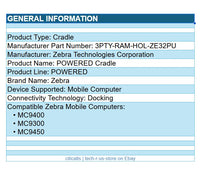 Zebra 3PTY-RAM-HOL-ZE32PU RAM Mount Powered Dock for MC9300 MC9400 Non-Locking