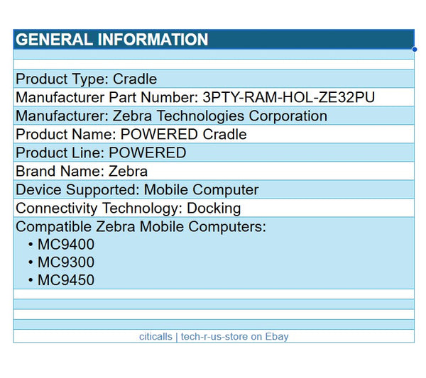 Zebra 3PTY-RAM-HOL-ZE32PU RAM Mount Powered Dock for MC9300 MC9400 Non-Locking