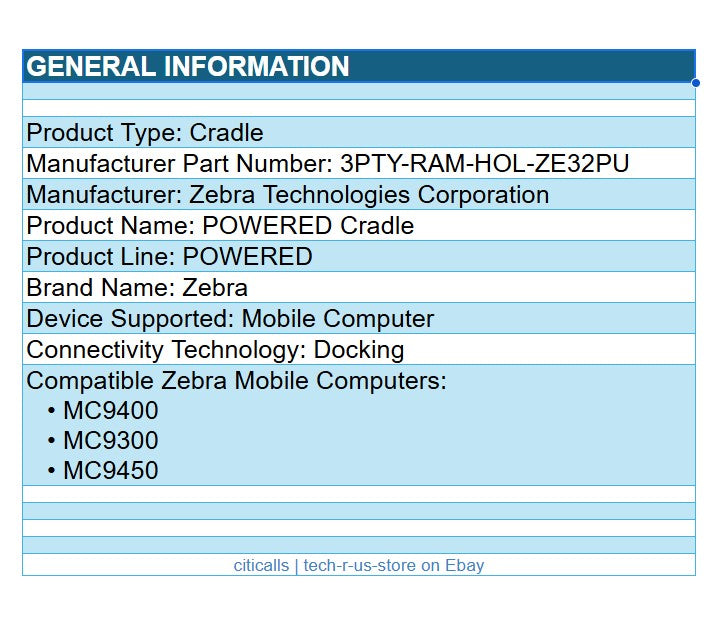 Zebra 3PTY-RAM-HOL-ZE32PU RAM Mount Powered Dock for MC9300 MC9400 Non-Locking