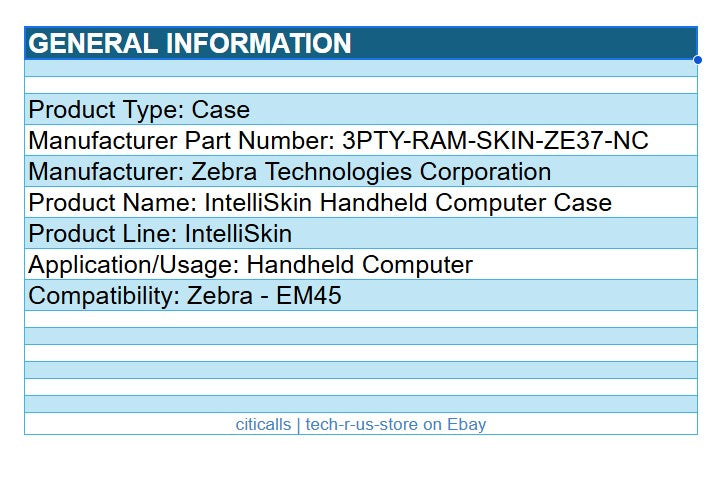 Zebra 3PTY-RAM-SKIN-ZE37-N RAM Intelliskin Case Guard for EM45 Handheld Compuer