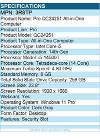 Dell 3R8TP Pro 24 QC24250 All-in-One Intel i5-14500T 8G 256G 23.8" Desktop W11P