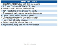 Eaton 3SP9 Waber Industrial Power Strip, 3-Outlet, 9' (2.74 m) Cord, NEMA 5-15P