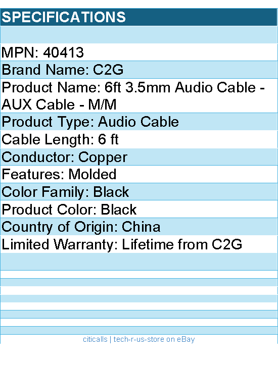 C2G 40413 6ft 3.5mm Audito Cable - AUX Cable - M/M - Black