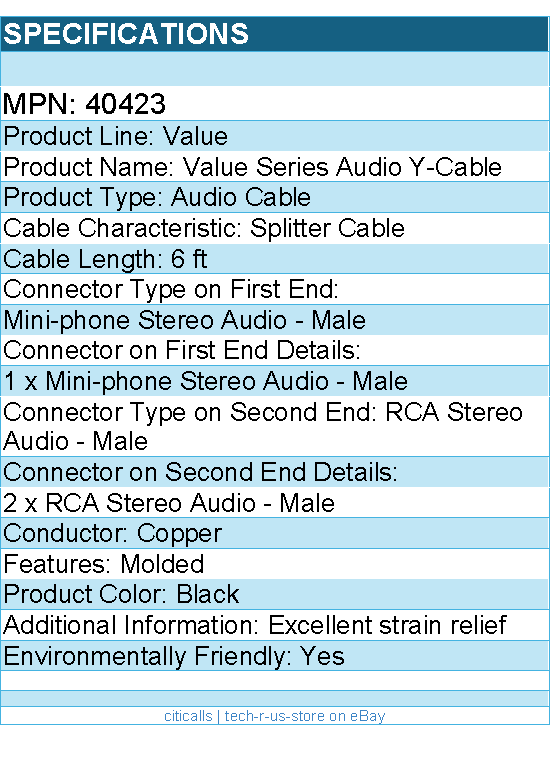 C2G 40423 6ft Value Series One 3.5mm Stereo Male to Two RCA Stereo Male Y-Cable