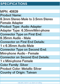C2G 40639 6.3mm (1/4in) Stereo Male to 3.5mm Stereo Female Adapter