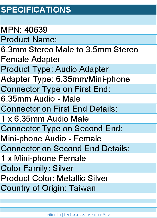 C2G 40639 6.3mm (1/4in) Stereo Male to 3.5mm Stereo Female Adapter