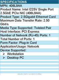 HP 406L9AA Intel I225V Single Port 2.5GbE PCIe NIC  - PCI Express