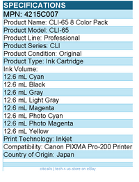 Canon 4215C007 Canon Professional CLI-65 Original Inkjet Ink Cartridge