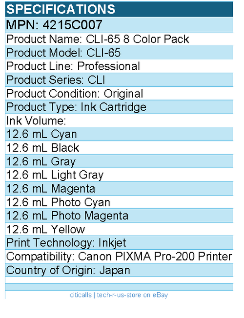 Canon 4215C007 Canon Professional CLI-65 Original Inkjet Ink Cartridge